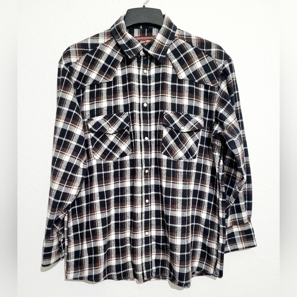 Cotton Works Plaid Flannel Western Pearl Snaps Size Large Unisex Heavyweight - Picture 1 of 9